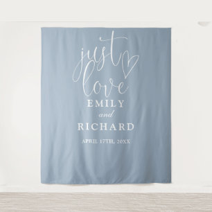 Gewoon Love Stof Blauw Trouwfoto Achtergrond Wandkleed