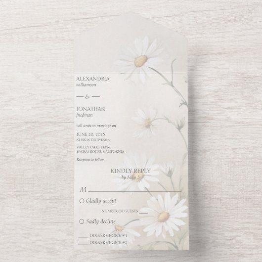 Gewoon madeliefjes met dinermogelijkheden all in one uitnodiging (Binnen)