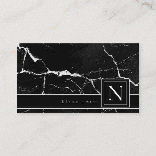 Gewoon marmer Monogram Black White Std ID672 Visitekaartje (Voorkant)