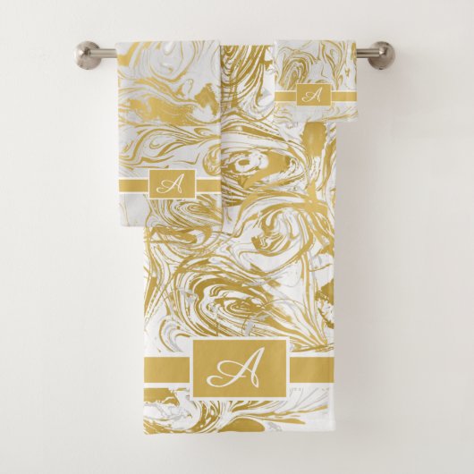 Gewoon marmer Monogram Gold White marble Bath Tow Bad Handdoek (Insitu)