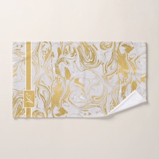 Gewoon marmer Monogram Gold White marble Bath Tow Bad Handdoek (Handdoek)