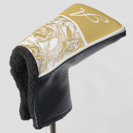 Gewoon marmer Monogram Gold White Marble Golf He Golfheadcover (3/4 voorkant)