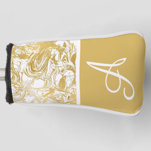 Gewoon marmer Monogram Gold White Marble Golf He Golfheadcover (Voorkant)