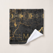 Gewoon Marmeren Monogram Zwart en Goud ID672 Bad Handdoek (Wasdoekje)