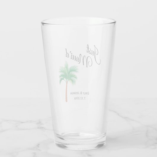 Gewoon Maui'd | Maui Beach Palm Tree Wedding Favor Glas (Achterkant)