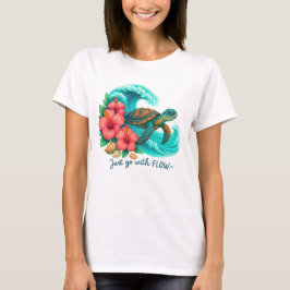 GEWOON MEEGAAN MET DE STROOM SCHILDPAD GOLVEN BLOE T-SHIRT