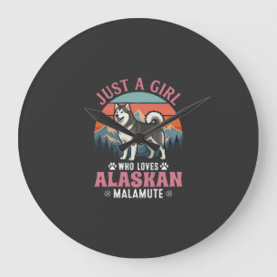 Gewoon Meisje Alaskan Malamute Hond Retro Zonsonde Grote Klok