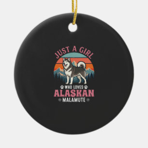 Gewoon Meisje Alaskan Malamute Hond Retro Zonsonde Keramisch Ornament