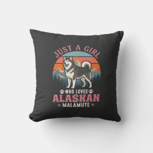 Gewoon Meisje Alaskan Malamute Hond Retro Zonsonde Kussen