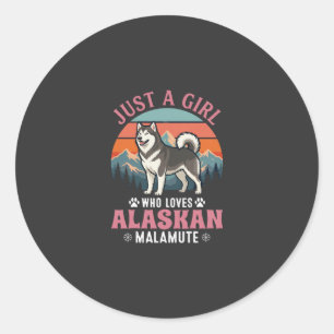 Gewoon Meisje Alaskan Malamute Hond Retro Zonsonde Ronde Sticker