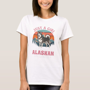Gewoon Meisje Alaskan Malamute Hond Retro Zonsonde T-shirt