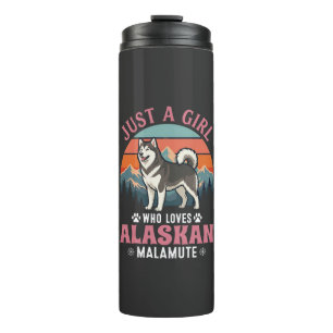Gewoon Meisje Alaskan Malamute Hond Retro Zonsonde Thermosbeker