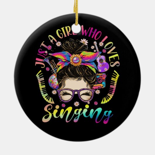 Gewoon meisje dat houdt van het zingen van rommeli keramisch ornament (Achterkant)