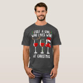 Gewoon meisje dat met kerst van wijnglas houdt t-shirt (Voorkant volledig)