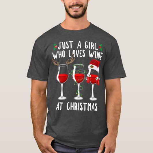 Gewoon meisje dat met kerst van wijnglas houdt t-shirt (Voorkant)