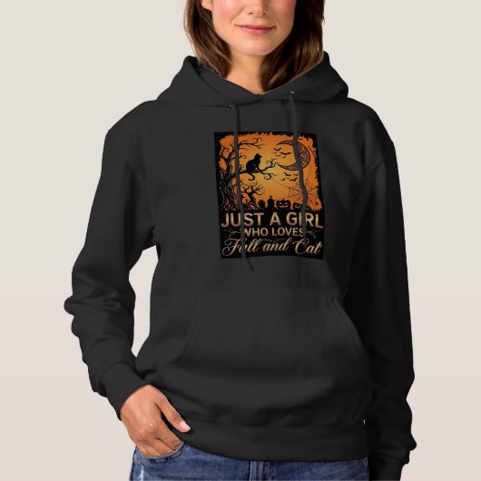 Gewoon meisje dat van herfstkat Halloween maan hou Hoodie (Voorkant)