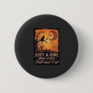 Gewoon meisje dat van herfstkat Halloween maan hou Ronde Button 5,7 Cm