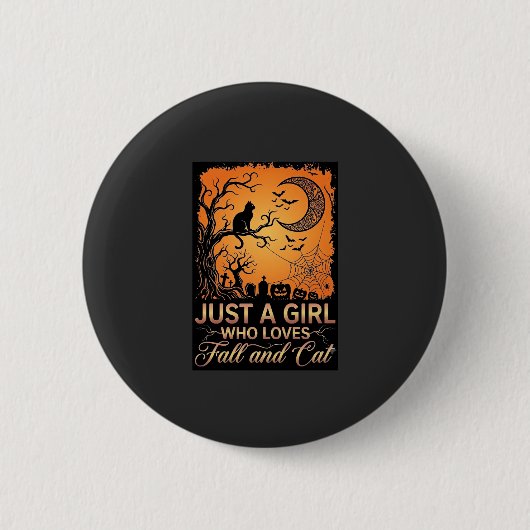 Gewoon meisje dat van herfstkat Halloween maan hou Ronde Button 5,7 Cm (Voorkant)