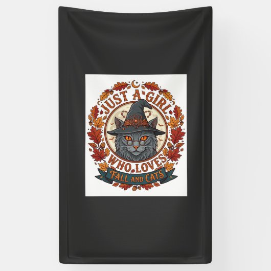 Gewoon Meisje Dat Van Katten Houdt Halloween Heks Spandoek (Verticaal)