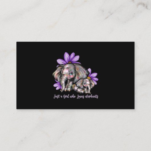 Gewoon meisje dat van olifanten houdt, veegt diere visitekaartje (Achterkant)