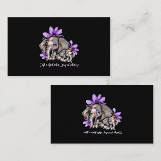 Gewoon meisje dat van olifanten houdt, veegt diere visitekaartje (Voorkant / Achterkant)