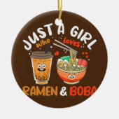Gewoon meisje dat van Ramen houdt en Boba Kawaii Keramisch Ornament (Voorkant)