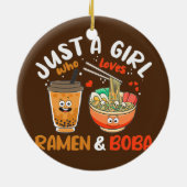 Gewoon meisje dat van Ramen houdt en Boba Kawaii Keramisch Ornament (Achterkant)