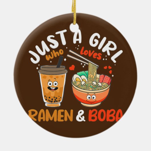 Gewoon meisje dat van Ramen houdt en Boba Kawaii Keramisch Ornament (Achterkant)