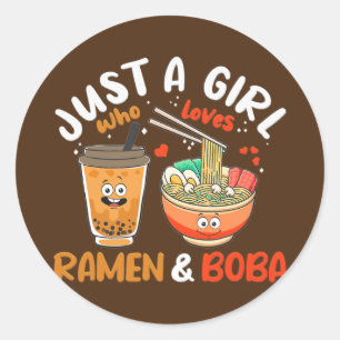 Gewoon meisje dat van Ramen houdt en Boba Kawaii Ronde Sticker