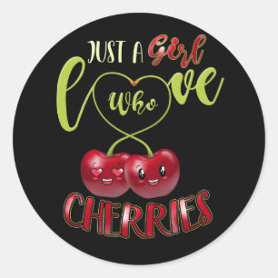 Gewoon meisje die houdt van kersen fruit Schattige Ronde Sticker