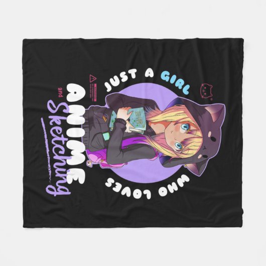 Gewoon meisje houdt van Anime Sketching Ramen Mang Fleece Deken (Voorkant (Horizontaal))