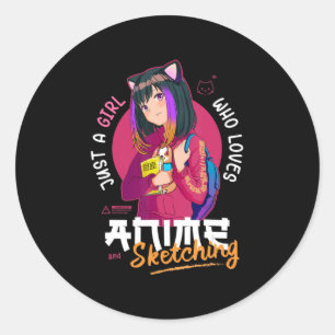Gewoon meisje houdt van Anime Sketching Ramen Mang Ronde Sticker