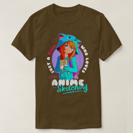 Gewoon meisje houdt van Anime Sketching Ramen Mang T-shirt (Design voorkant)