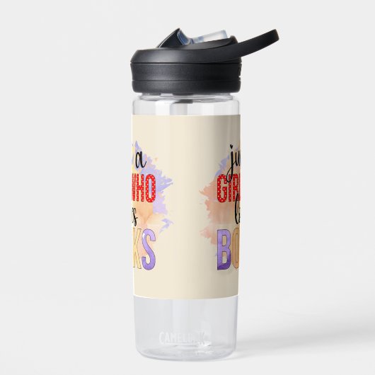 gewoon meisje houdt van boeken met kunst waterfles (Links)