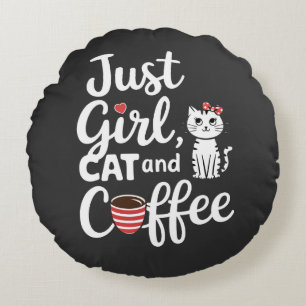 Gewoon Meisje Kat En Koffie Rond Kussen
