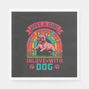 Gewoon meisje verliefd hond Franse Bulldog Regenbo Servet
