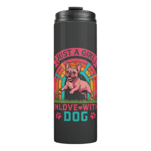 Gewoon meisje verliefd hond Franse Bulldog Regenbo Thermosbeker