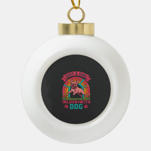 Gewoon meisje verliefd op hond Franse Bulldog Rege Keramische Bal Ornament