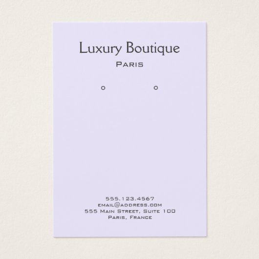Gewoon minimaal bleek lila juwelenoorscherm visitekaartje (Voorkant)