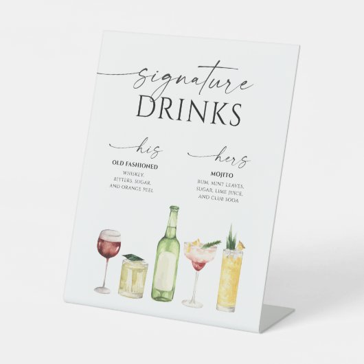 Gewoon Minimal Wedding Signature Drinken Sign Reclamebord Met Voetstuk (Voorkant)