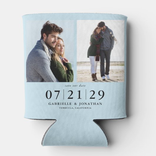 Gewoon minimale lichtblauwe 2 foto Bewaar de datum Blikjeskoeler (Achterkant)