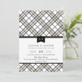 Gewoon Modern gespeeld met lint Monogram bruiloft Kaart (Staand voorkant)