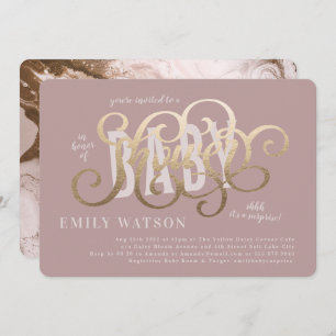 Gewoon modern Gold White PINK Text Baby shower Kaart