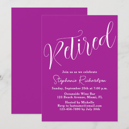 Gewoon Modern Schrift Donker Roze Pensioen Kaart (Voorkant / Achterkant)