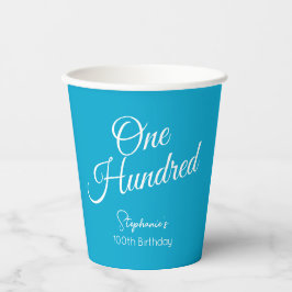 Gewoon modern script Aqua Blue 100e verjaardag Papieren Bekers