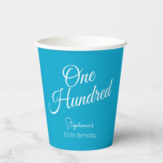 Gewoon modern script Aqua Blue 100e verjaardag Papieren Bekers (Voorkant)