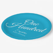Gewoon modern script Aqua Blue 100e verjaardag Papieren Bordje (Gekanteld)