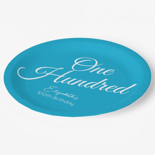 Gewoon modern script Aqua Blue 100e verjaardag Papieren Bordje (Gekanteld)