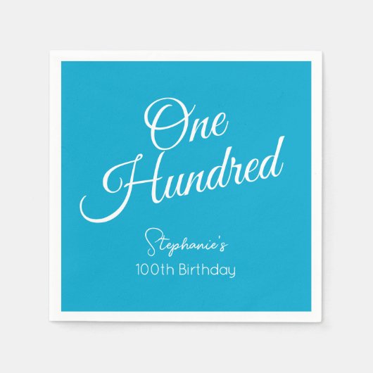 Gewoon modern script Aqua Blue 100e verjaardag Servet (Voorkant)