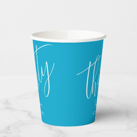 Gewoon modern script Aqua Blue 30e verjaardagsfees Papieren Bekers (Links)